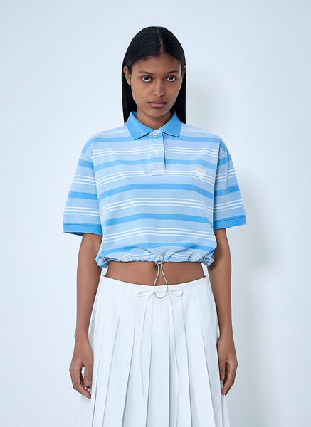  Prada Prada Striped Polo Shirt With Drawstring Hem - Frau Tops Blue It - 40 