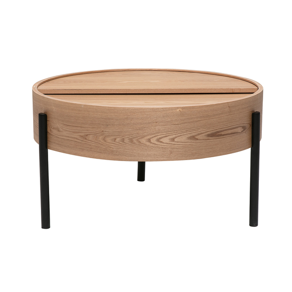  Miliboo Mesa Baja Redonda De Madera Clara De Fresno Y Metal Negro Con Plato Giratorio Y Almacenamiento D80 Cm Yoline 