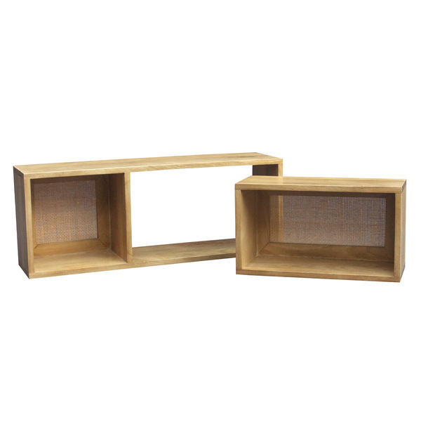 Miliboo Set De 2 Estanterías De Pared Con Compartimentos De Madera Maciza De Mango Y Caña De Ratán 80 Cm Acange 