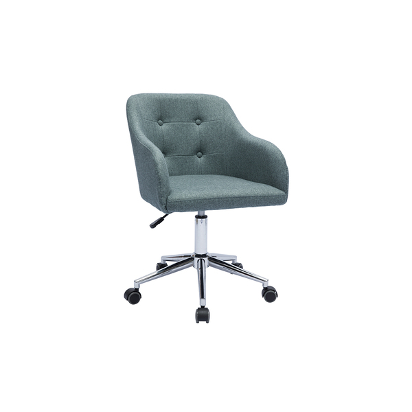  Miliboo Silla De Oficina Capitoné Con Ruedas De Tela Efecto Terciopelo Texturizado Verde Gris Y Metal Cromado Baltik 