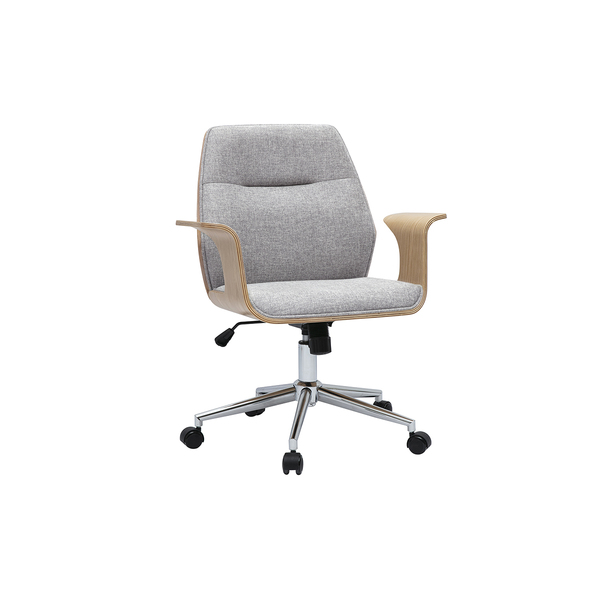  Miliboo Silla De Oficina Con Ruedas De Diseño En Tejido Efecto Terciopelo Texturizado Gris, Madera Clara Y Acero Cromado Rufin 