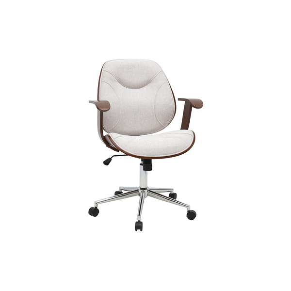  Miliboo Silla De Oficina Con Ruedas De Diseño En Tela Efecto Terciopelo Texturizado Beige, Madera Oscura Y Acero Cromado Yorke 