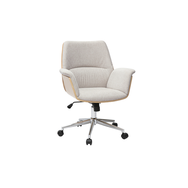  Miliboo Silla De Oficina Con Ruedas En Tela Efecto Terciopelo Texturizado Beige, Madera Clara Y Metal Cromado Helios 