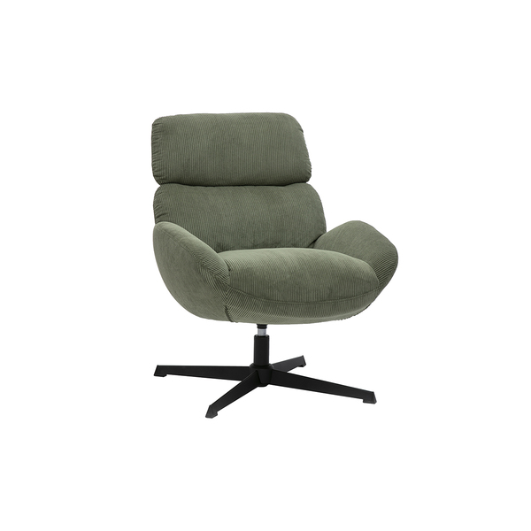  Miliboo Sillón Giratorio De Terciopelo Acanalado Verde Caqui Y Metal Negro Klem 
