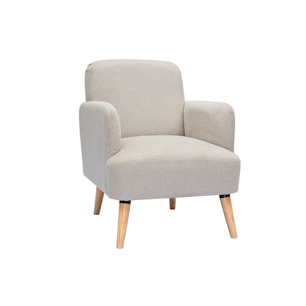  Miliboo Sillón Nórdico De Tejido Efecto Aterciopelado Texturizado Beige Y Madera Isko 