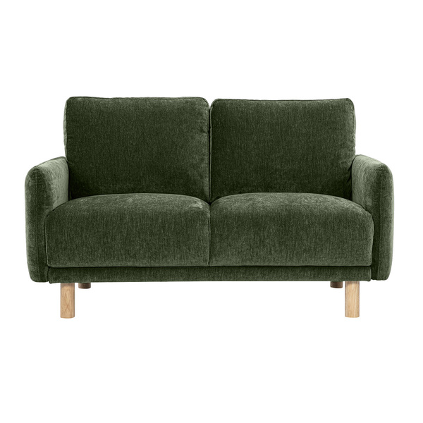  Miliboo Sofá De Diseño De 2 Plazas En Tela Efecto Terciopelo Verde Kaki Y Madera Clara Bono 
