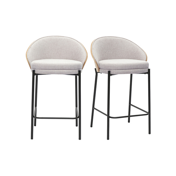  Miliboo Taburetes De Bar De Tela Efecto Terciopelo Texturizado Beige, Madera Oscura Y Metal H65 Cm (paquete De 2) Tucson 