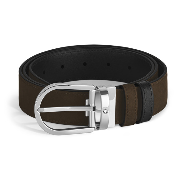  Montblanc - Cinturón Reversible De Ante De 35 Mm Con Hebilla Horseshoe - Negro | Marrón - Piel - Mb222407 - Cinturones 
