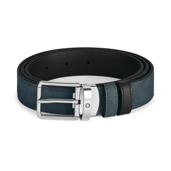  Montblanc - Cinturón Reversible De Piel Azul Terciopelo Y Negra De 30 Mm Con Hebilla Everyday - Mb221005 - Cinturones 
