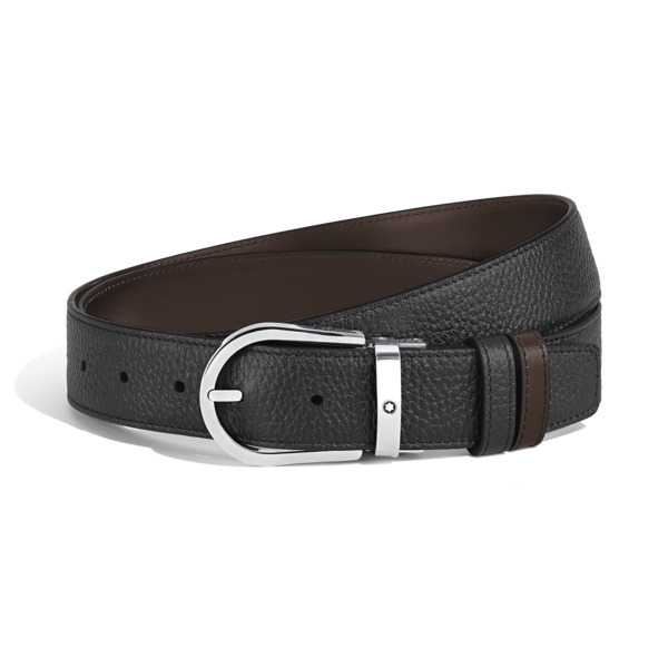  Montblanc - Cinturón Reversible De Piel Graneada De 35 Mm Con Hebilla En Forma De Herradura - Mb222153 - Cinturones 