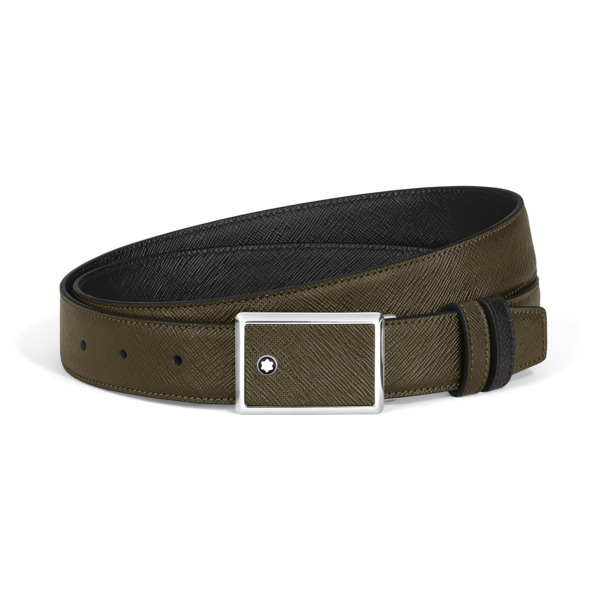  Montblanc - Cinturón Reversible De Piel Sartorial De 30 Mm Con Hebilla Plana Con Marquetería - Caqui | Negro - Mb222217 - Cinturones 