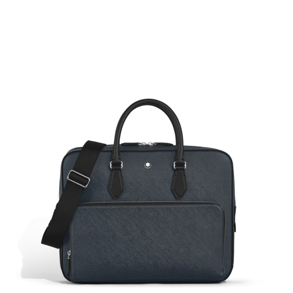  Montblanc - Maletín Mediano Con Bolsillo De Piel Sartorial - Azul Tweed - Piel - Mb220332 - Portadocumentos 