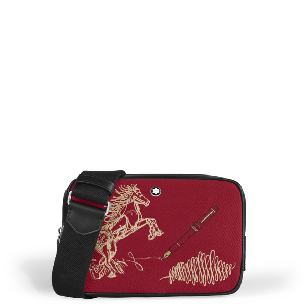  Montblanc - Minibandolera Año Del Caballo De Gabardina Bordada - Tejido Y Piel - Mb222855 - Bolsos Messenger 