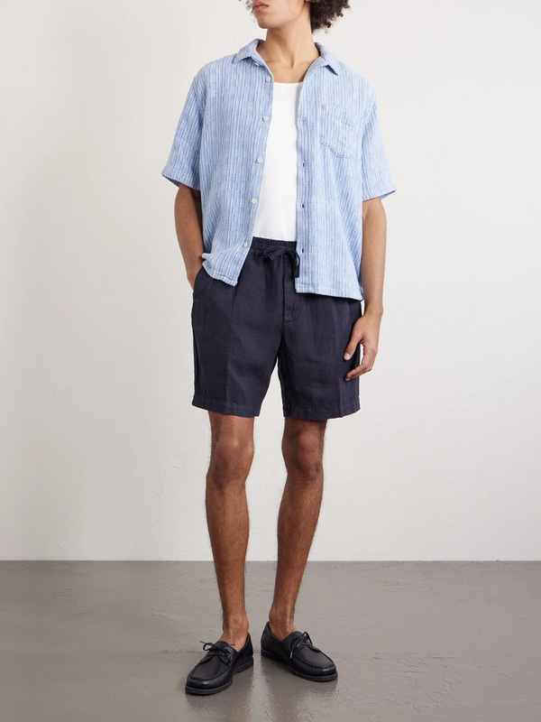  Altea - Samuel Straight-leg Linen Drawstring Shorts - Men - Blue - S 