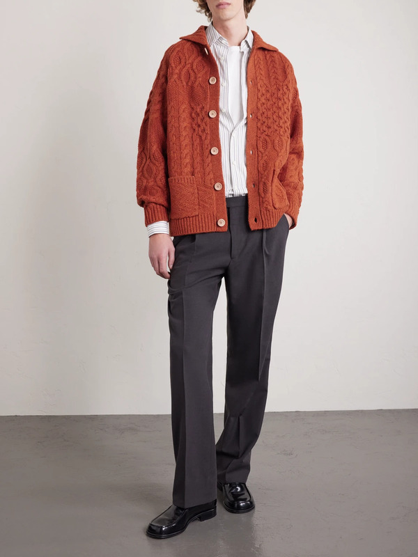  Beams Plus - Alan Patchwork Cable-knit Wool Cardigan - Men - Orange - L 