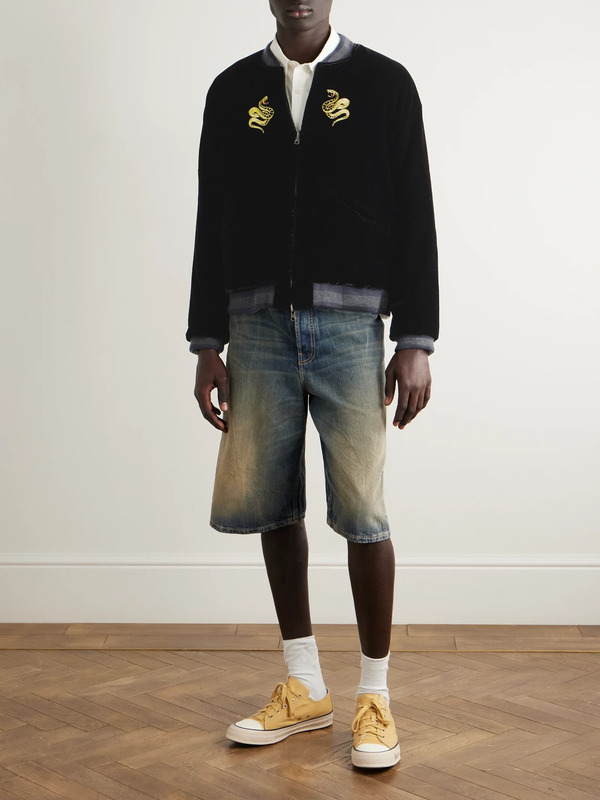  Blue Blue Japan - Tora Ni Fuji Reversible Embroidered Velvet And Satin Bomber Jacket - Men - Black - M 