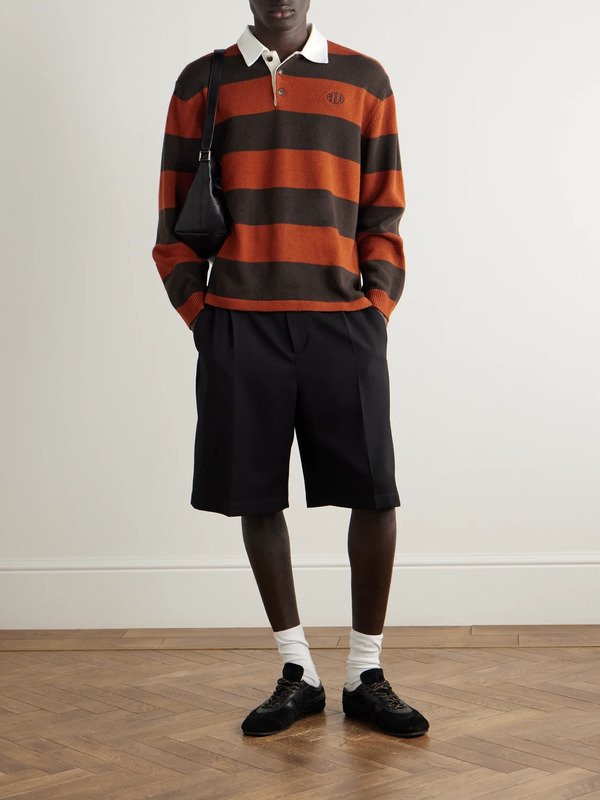  Bode - Logo-embroidered Striped Wool Polo Shirt - Men - Brown - S 