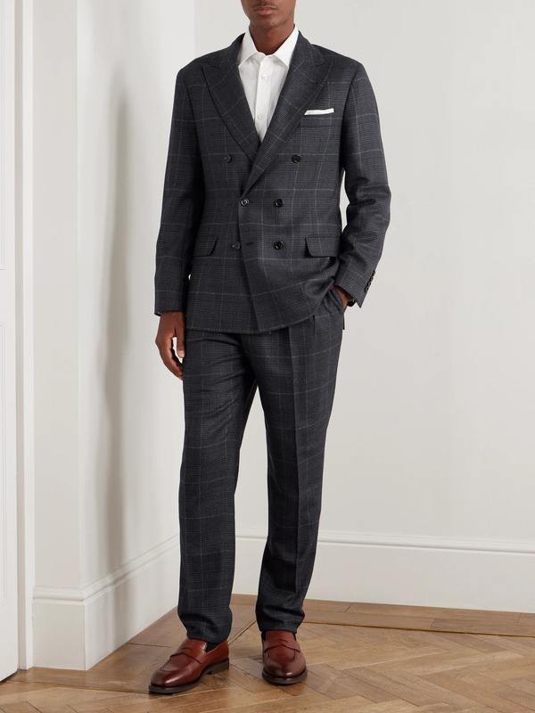  Brunello Cucinelli - Checked Double-breasted Cashmere And Virgin Wool-blend Suit Jacket - Men - Gray - It 46 