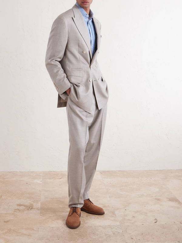  Brunello Cucinelli - Double-breasted Herringbone Cashmere And Silk-blend Suit Jacket - Men - Neutrals - It 46 
