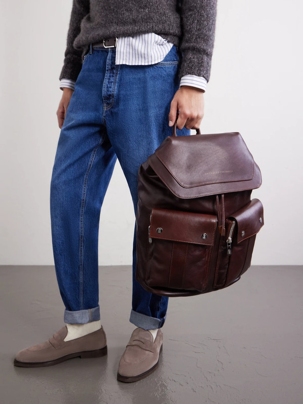  Brunello Cucinelli - Leather Backpack - Men - Burgundy 