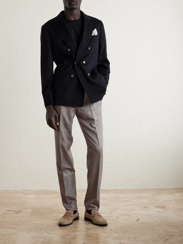  Brunello Cucinelli - Straight-leg Pleated Prince Of Wales Checked Wool, Silk And Linen-blend Trousers - Men - Brown - It 44 