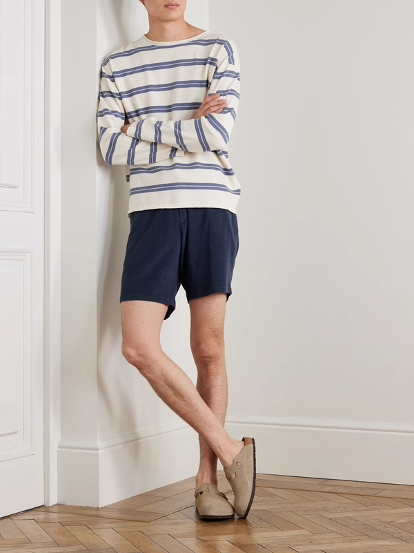  Frescobol Carioca - Augusto Straight-leg Cotton, Lyocell And Linen-blend Terry Drawstring Shorts - Men - Blue - M 