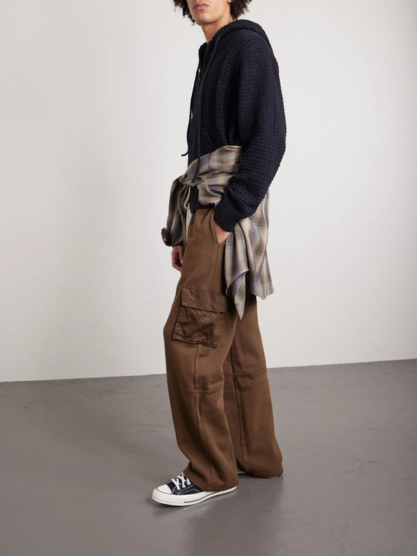  Les Tien - Heavyweight Straight-leg Structured-fleece Cotton-jersey Drawstring Cargo Trousers - Men - Brown - M 