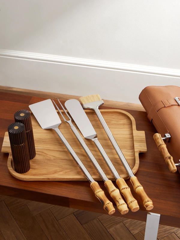  Lorenzi Milano - Bamboo, Leather And Stainless Steel Travel Bbq Set - Men - Brown 