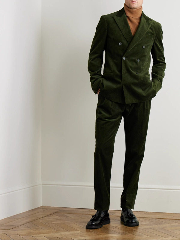  Mr P. - Slim-fit Double-breasted Cotton And Cashmere-blend Corduroy Tuxedo Jacket - Men - Green - 40 