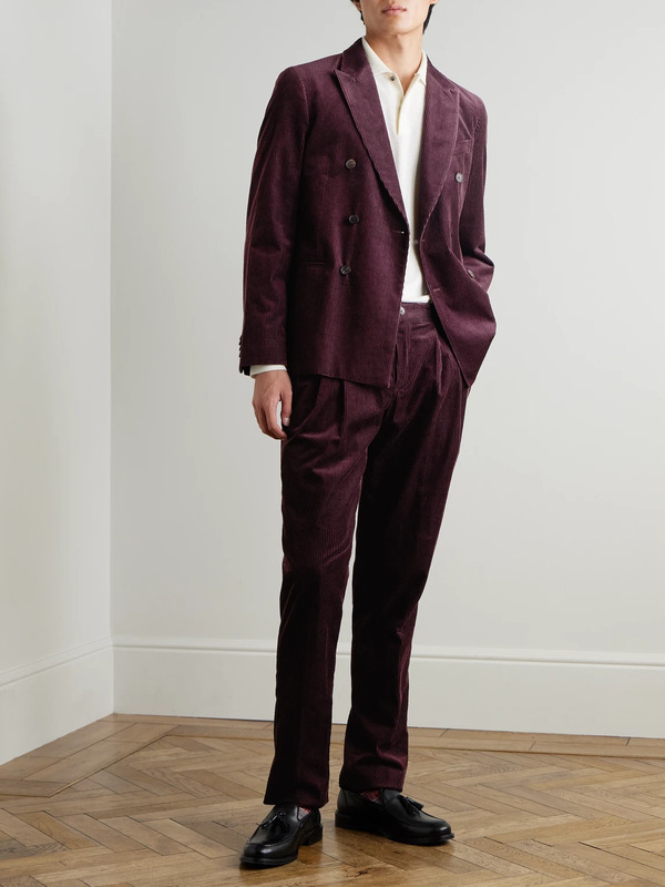  Mr P. - Slim-fit Straight-leg Cotton And Cashmere-blend Corduroy Tuxedo Trousers - Men - Purple - 32 