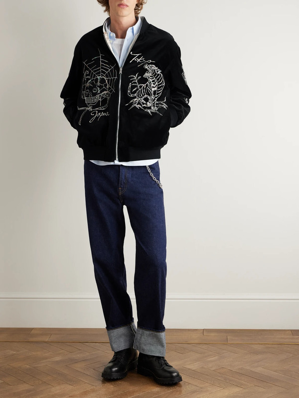  Neighborhood - Souvenir Reversible Embroidered Cotton-velvet And Satin Bomber Jacket - Men - Black - M 