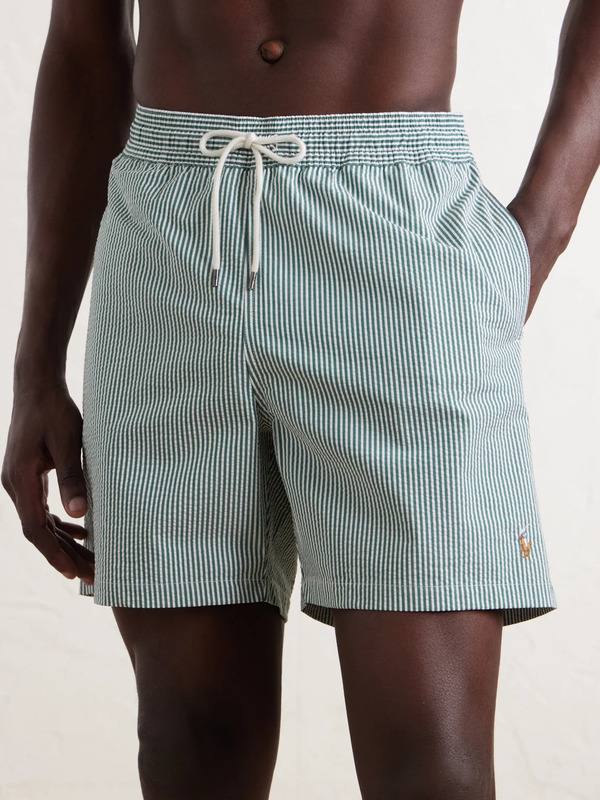  Polo Ralph Lauren - Traveler Striped Straight-leg Mid-length Cotton-blend Seersucker Swim Shorts - Men - Green - S 