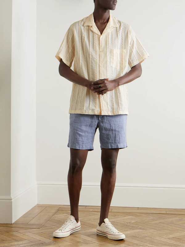  Portuguese Flannel - Punta Convertible-collar Striped Embroidered Cotton-voile Shirt - Men - Neutrals - Xs 