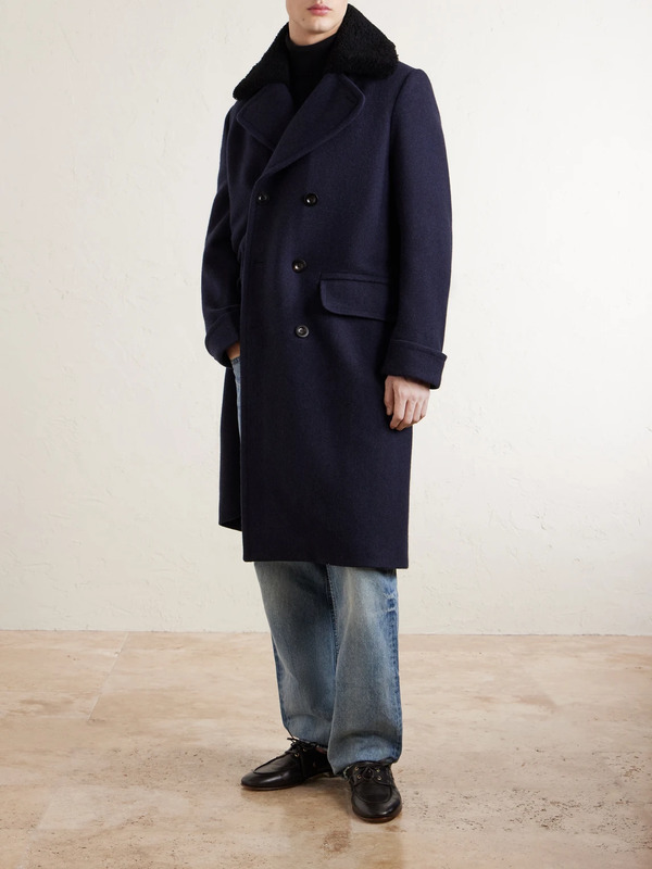  Private White V.c. - The Admiral's Great Shearling-trimmed Merino Wool And Cashmere-blend Coat - Men - Blue - 3 