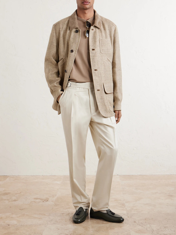  Ralph Lauren Purple Label - Corduroy And Suede-trimmed Herringbone Linen Field Jacket - Men - Brown - S 