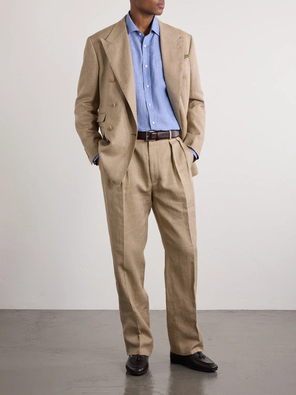  Ralph Lauren Purple Label - Double-breasted Linen, Cotton And Silk-blend Suit Jacket - Men - Neutrals - Uk/us 36 