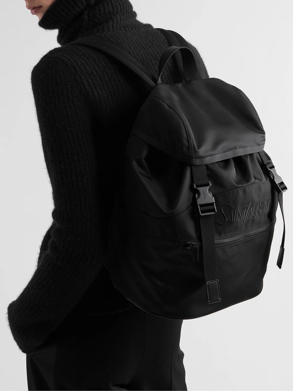 Saint Laurent - Logo-embroidered Leather-trimmed Shell Backpack - Men - Black 