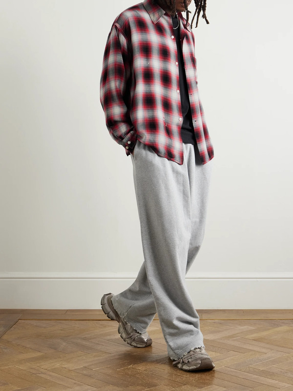  Saint Mxxxxxx - Lastman Convertible-collar Distressed Paint-splattered Checked Oxford Shirt - Men - Red - L 