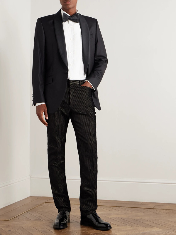  Tom Ford - Dyllan Slim-fit Tapered Striped Cotton-blend Velvet Tuxedo Trousers - Men - Black - It 46 