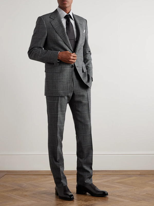  Tom Ford - Shelton Slim-fit Prince Of Wales Checked Wool And Silk-blend Suit Jacket - Men - Gray - It 48 
