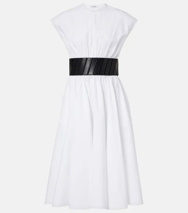  Alaia Alaïa Vestido Midi De Algodón Con Cinturón 