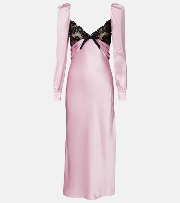  Alessandra Rich Alessandra Rich Vestido Midi De Seda Con Encaje 