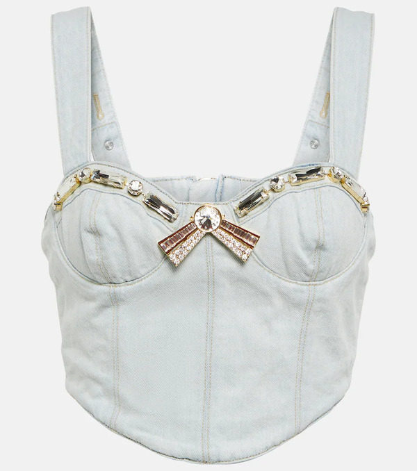  Area Area Crop Top Denim Con Cristales 