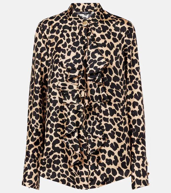  Balmain Balmain Blusa De Seda Estampada Con Volantes 