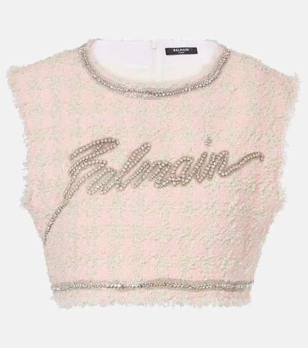  Balmain Balmain Crop Top De Punto Bouclé Adornado 