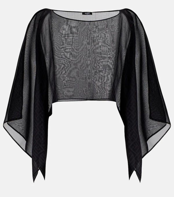 Balmain Balmain Crop Top Monogram De Seda Transparente 