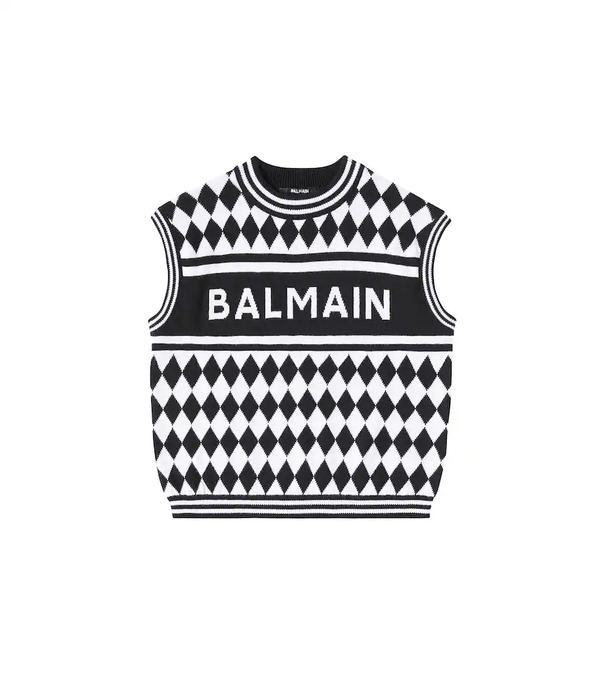  Balmain Kids Balmain Kids Chaleco De Algodón A Rombos Con Logo 
