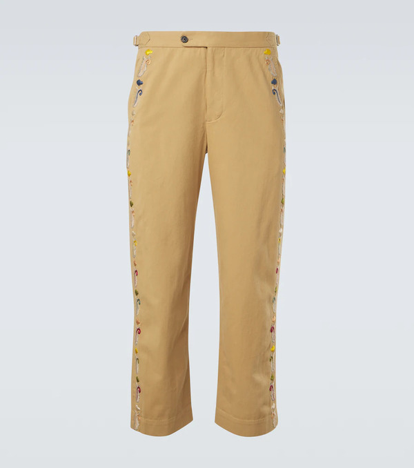  Bode Bode Pantalones Rectos Feather Runner De Algodón 