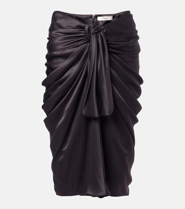  Chloe Chloé Falda Midi De Satén De Seda Fruncida 