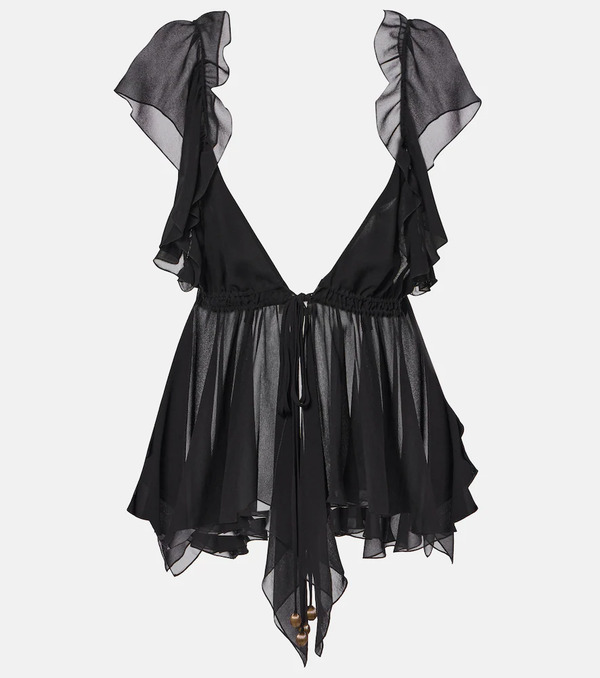  Chloe Chloé Top De Georgette De Seda Fruncido 